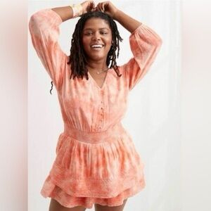 NWT Aerie Rock ‘N’ Ruffle Orange Tie Dye Mini Layered Dress Size Small